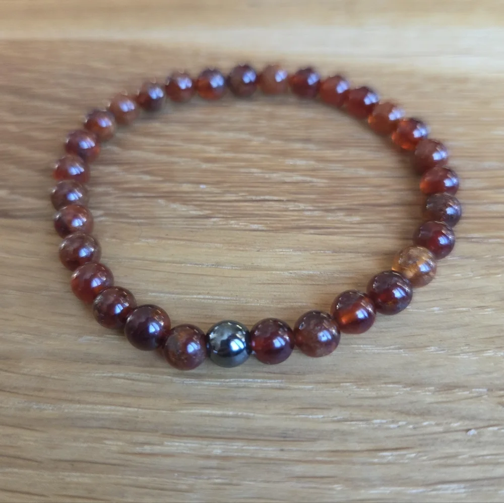 Hessonite Garnet Beaded Stretch Bracelet | Handmade | Orange